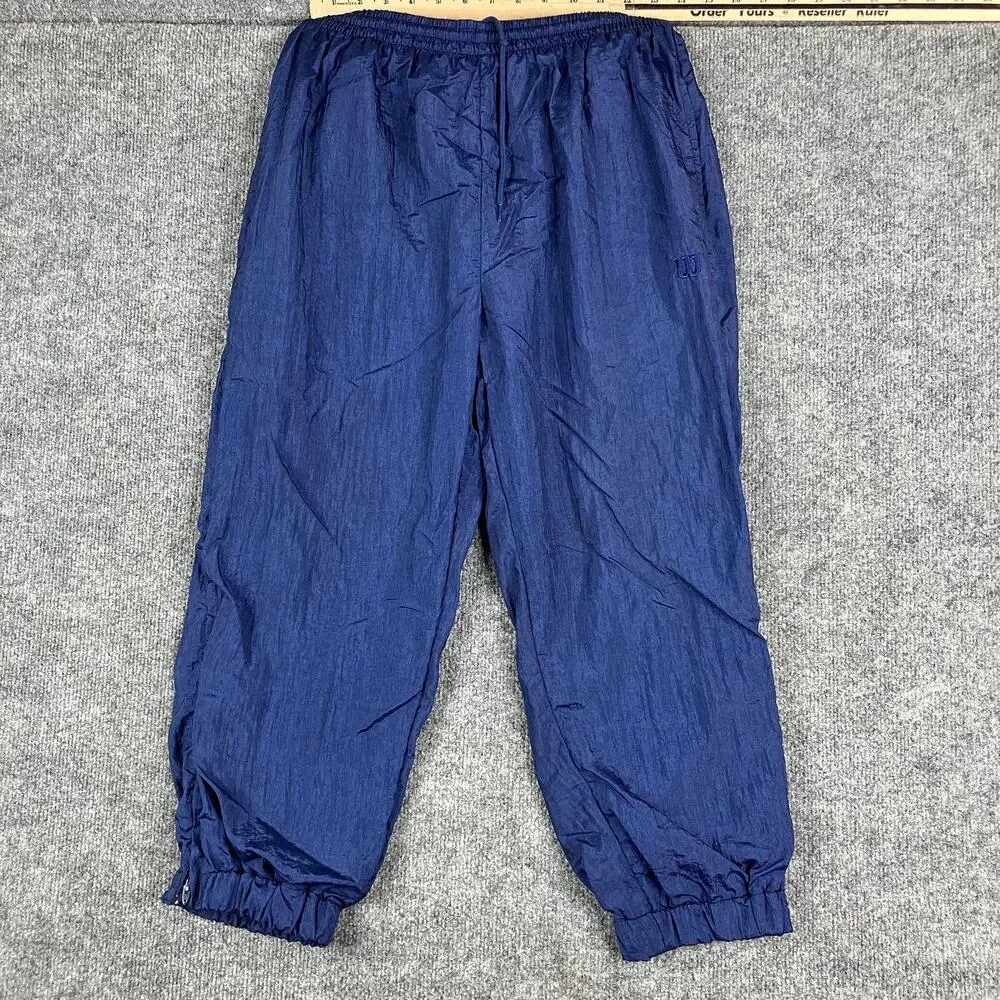 Wilson Track Pants Mens‎ Size S Blue Nylon Windbreaker Joggers Elastic Waist